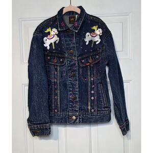 Vintage 90's Lee Denim Jean Jacket Youth Kids Retro USA Size 10‎ Embellished